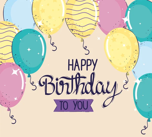Happy narozeniny nápis oslava s balónky helium — Stockový vektor
