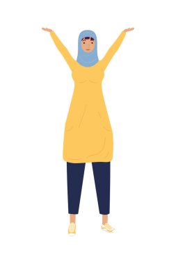 Müslüman genç bir kadın ayakta durmuş karakterini kutluyor