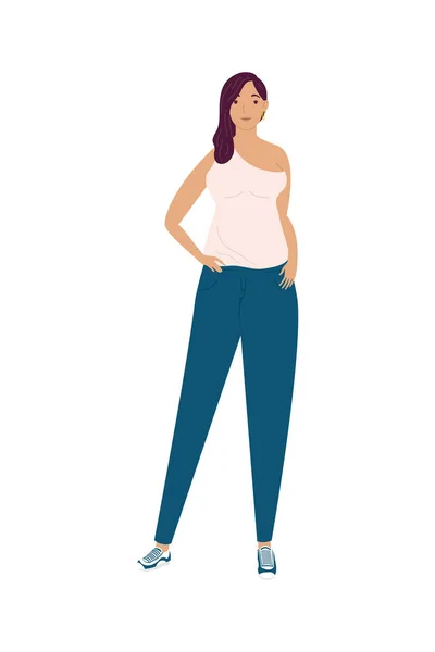 Young woman standing avatar character — Stock Vector