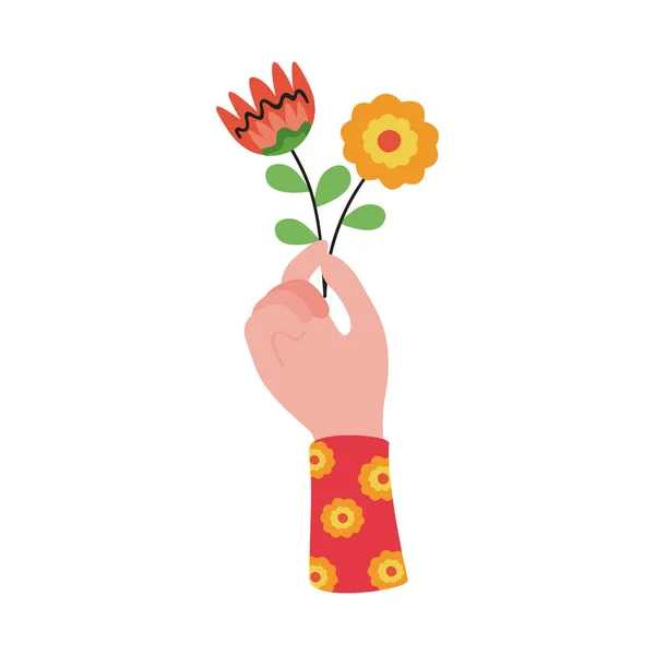 Podnoszenie dłoni piękne kwiaty i ozdoby liści — Wektor stockowy