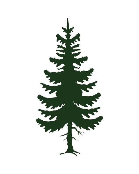 Silueta verde de pino frondoso — Vector de stock