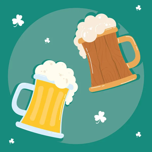 Bocaux de bières boissons icônes en bois et verre — Image vectorielle