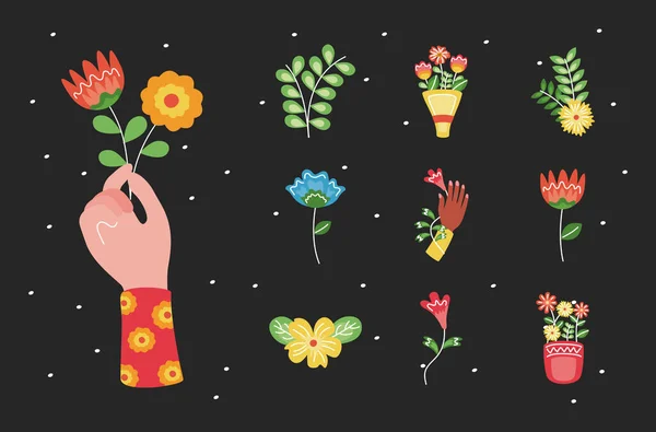 Bündel mit zehn Ikonen für Blumenschmuck — Stockvektor