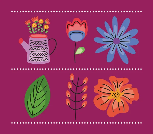 Bundel van zes bloemen decoratie set pictogrammen — Stockvector