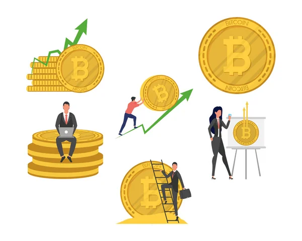 Affärsmän med bitcoins krypto valuta ikoner — Stock vektor