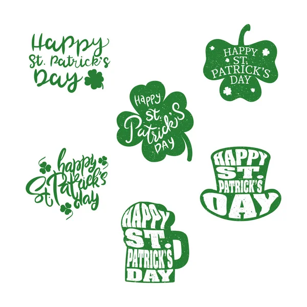 Bundel van zes gelukkige heilige patricks dag letterings groen — Stockvector