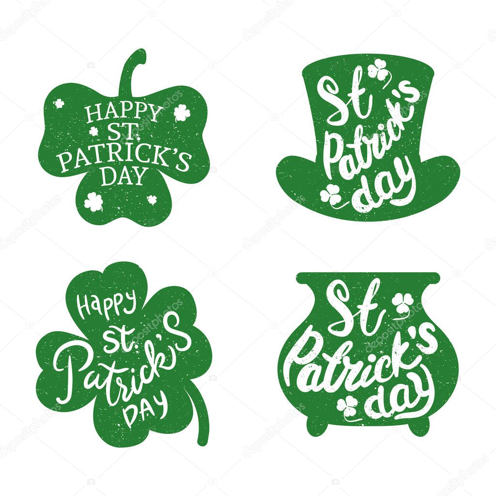 bundle of four happy saint patricks day letterings green