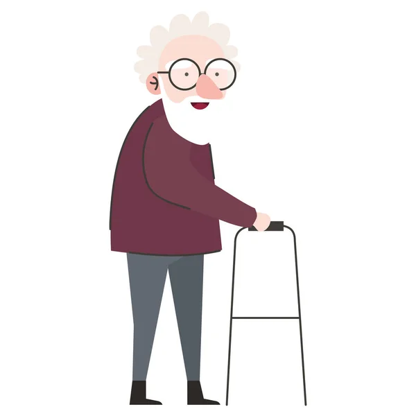 Lindo abuelito miembro usando walker carácter — Archivo Imágenes Vectoriales