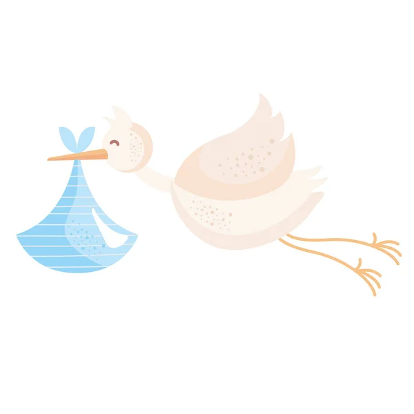 赤ちゃんの袋で飛ぶコウノトリ — ストックベクタ