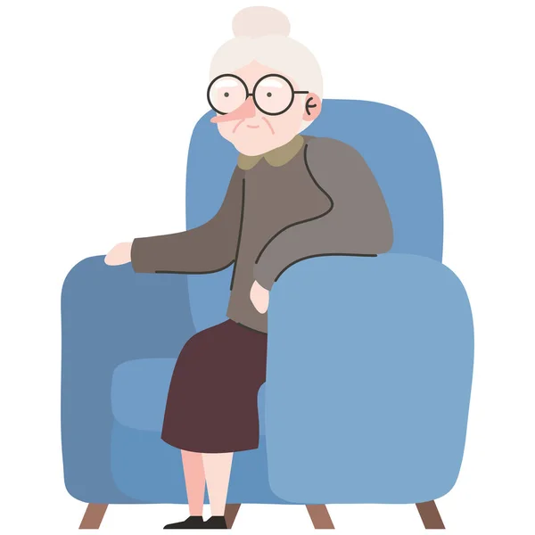 Lindo abuela miembro sentado en sofá carácter — Vector de stock