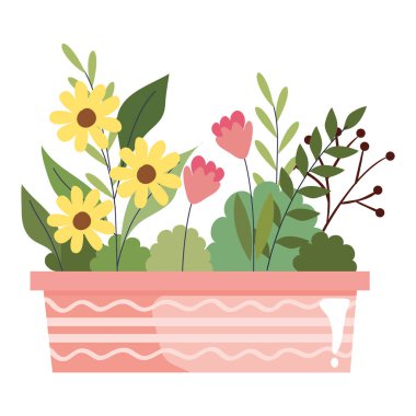 Seramik çömlek dekorasyonunda güzel çiçekler.