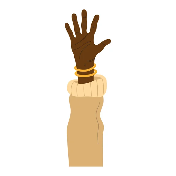 Afro hand human up with beige long sleeve — Stock Vector
