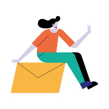 Zarf simgesinde oturan genç kadın avatar