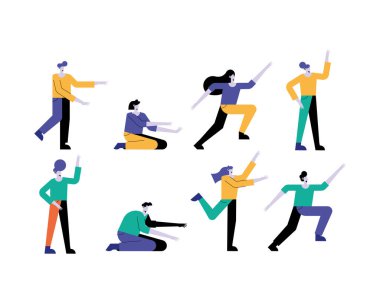 bir grup genç insan sekiz avatarlık karakter