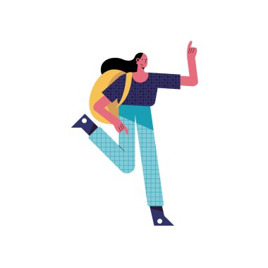 Okul çantası karakteri olan genç bir kız öğrenci.