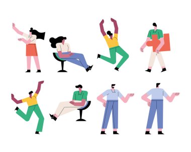 grup insan sekiz işçi karakterle takım çalışması yapıyor.