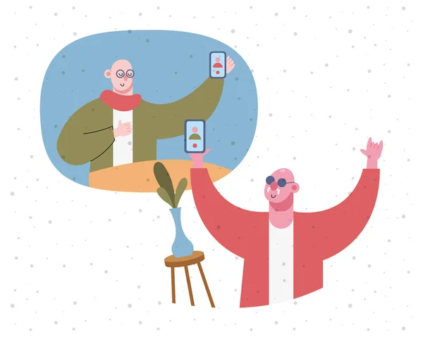 Büyükbabalar video ekranlarında teknoloji karakterlerini kullanırlar. — Stok Vektör