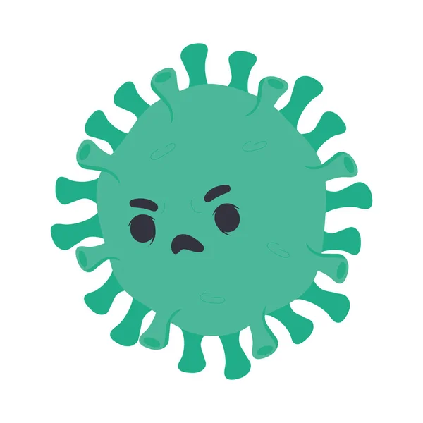 緑のcovid19ウイルスパンデミック粒子コミックキャラクター — ストックベクタ