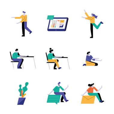 Dokuz kişilik grup karakter avatarları