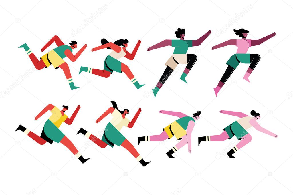 bundle of eight runners athletes characters