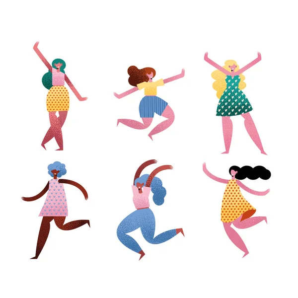 Group of six women avatars characters — Stock Vector