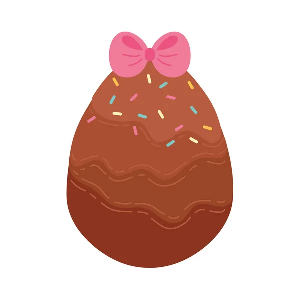 Huevo de chocolate pintado con cinta rosa feliz celebración de Pascua — Vector de stock