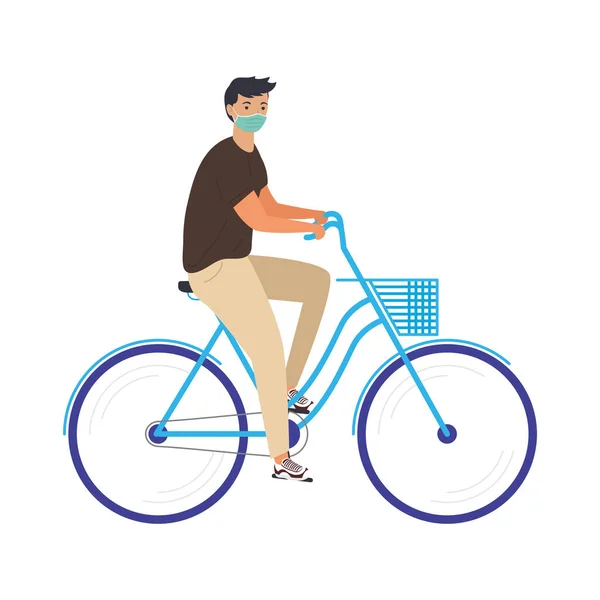 Junger Mann mit medizinischer Maske im Fahrradlook — Stockvektor