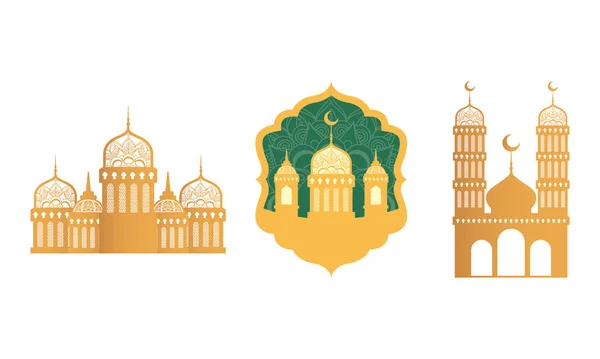 Ramadan kareen celebration card with golden palaces — Stock Vector