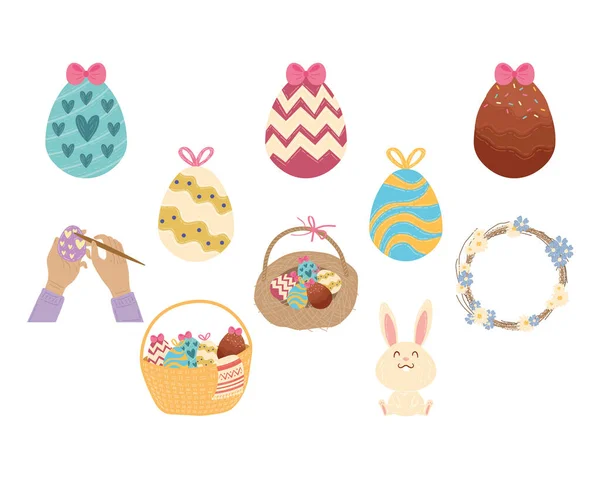 Joyeuse carte de célébration de Pâques avec des icônes ensemble — Image vectorielle