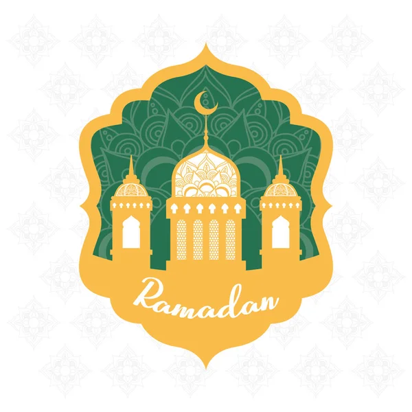 Ramadan kareen celebration frame with golden mosque — Stock Vector