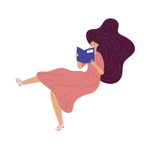 Nő olvasás könyv, könyv nap ünneplés — Stock Vector