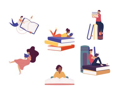 Kitaplı altı ırklar arası okuyucu grubu, kitap günü kutlaması.