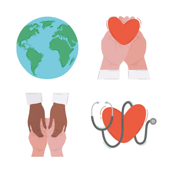 Célébration de la journée mondiale de la santé ensemble icônes — Image vectorielle