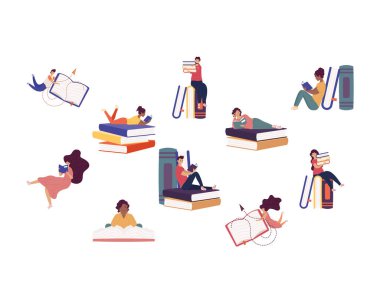 Kitaplı on okuyucu grubu, kitap günü kutlaması.