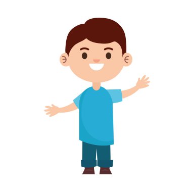 Mavi gömlekli küçük mutlu çocuk.