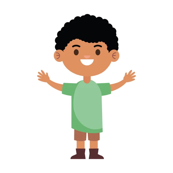 Szczęśliwy mały afro młody chłopiec z zieloną koszulą charakter — Wektor stockowy
