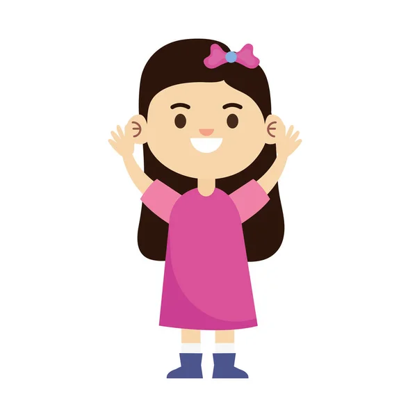 幸せな小さな女の子とともに紫のドレス文字 — ストックベクタ