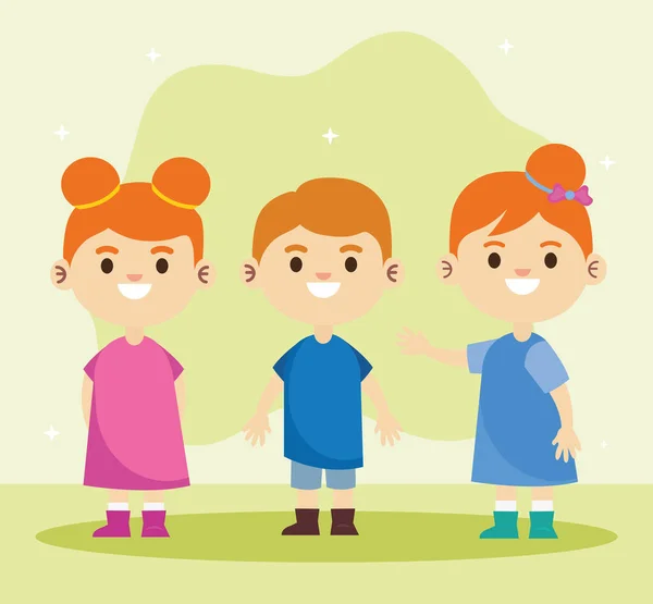 Gruppo di tre bambini felici personaggi — Vettoriale Stock