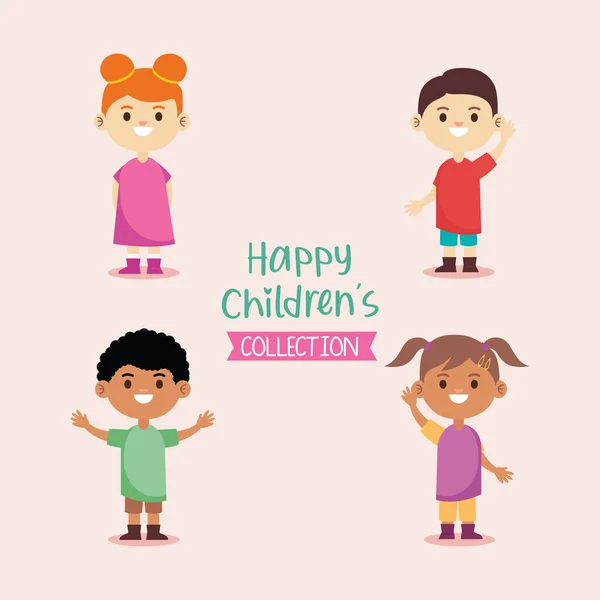 Joyeux petits enfants personnages et lettrage — Image vectorielle
