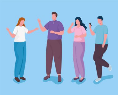 Akıllı telefon karakterleri takan bir grup insan