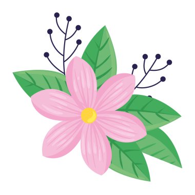 Güzel pembe çiçek ve yapraklar bahar mevsimi ikonu