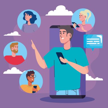 akıllı telefon ve sosyal medyada çalışan bir adam