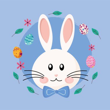 Papyonlu sevimli bir Paskalya tavşanı. Karakter ve yumurta boyalı.