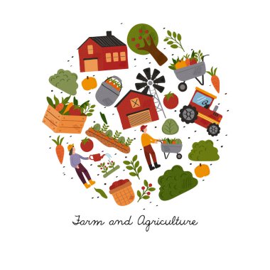 çiftçilik ve tarım paketleri simgeler ve harfler oluşturur