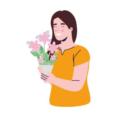 Çiçek desenli, genç bir kadın.