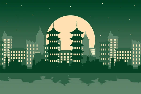 夜景中的断头台城市建筑轮廓 — 图库矢量图片