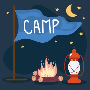 Kamp kelimesi ve kamp ateşiyle bayrak