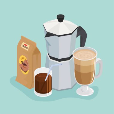 Çaydanlık ve fincanlar, kahve ikonları.