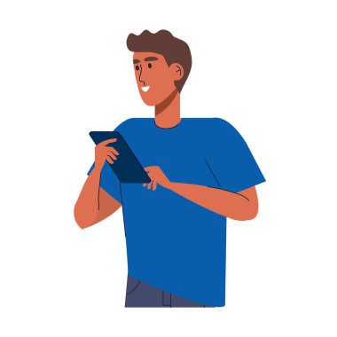 Genç afro adam akıllı telefon teknolojisi kullanıyor.