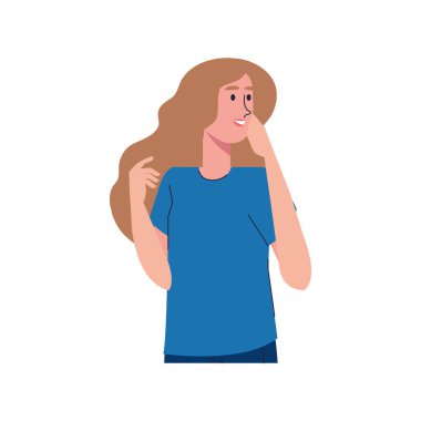 Mavi bluzlu güzel seksi kız.